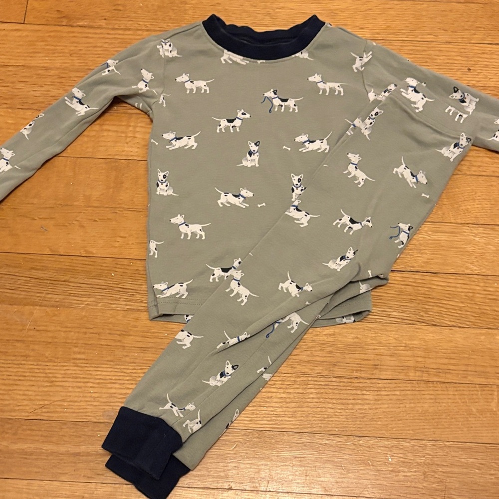 Petit Lem Dog Print Kids Pajama Set - Green and Navy